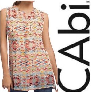 CAbi Sheer Tunic Top Sleeveless Avery Aztec Button Down Size M
